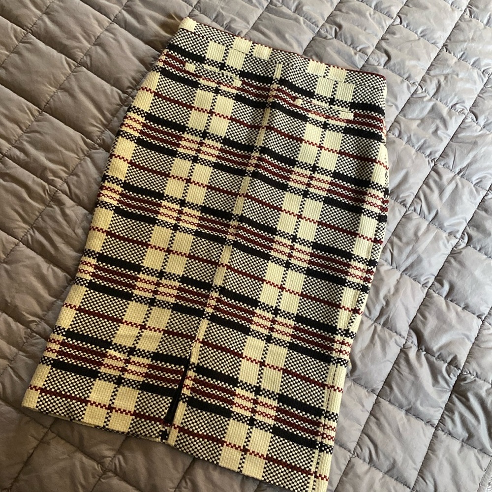 Plaid wool pencil skirt